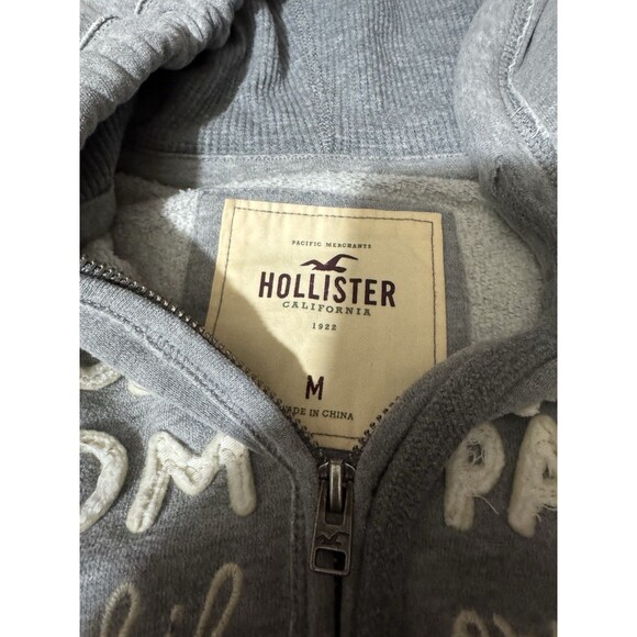 2000s Hollister Light Grey Full Zip Hoodie Womens Medium EUC Embroidered Logo - Picture 3 of 4